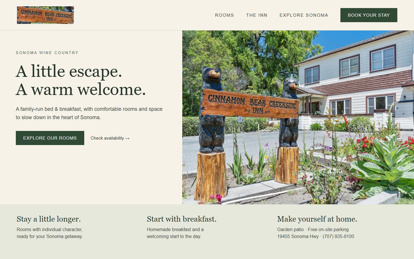Proposed Cinnamon Bear Creekside Inn homepage preview